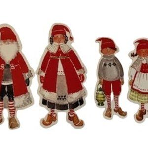 Vintage Lot of 4 Christmas Cardboard Double Side Die-cut Family Ornaments 2010